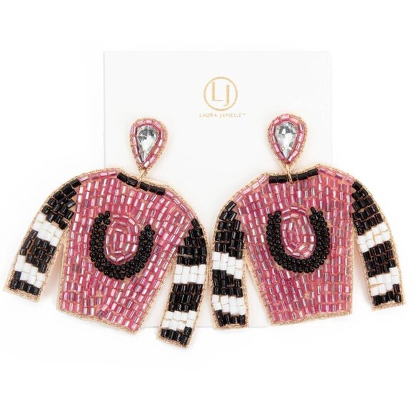 Pink & Black Derby Jersey Earrings - Picture 1 of 1